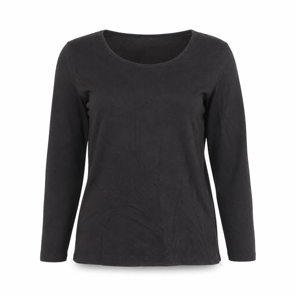 Front view of Hobbs Women's Black Long Sleeve Basic Cotton Stretch Top, size S
