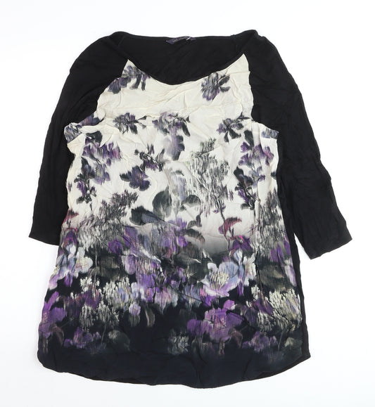 Marks and Spencer Womens Black Mix Floral Tunic Top UK 14 3/4 Sleeve