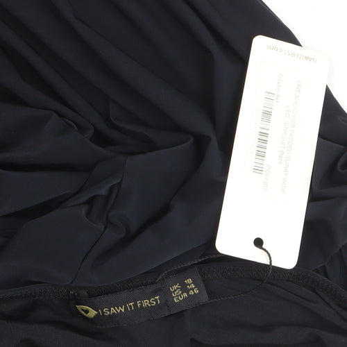 I Saw It First Women’s Black One Shoulder Wide-Leg Jumpsuit Size 18