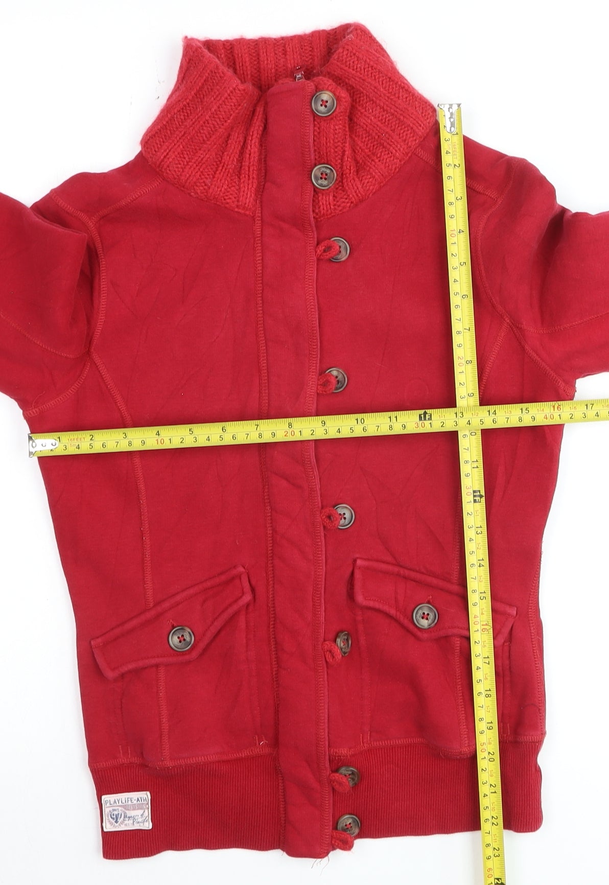 Playlife Men’s Red Cotton Bomber Jacket Size S Button-Up Casual