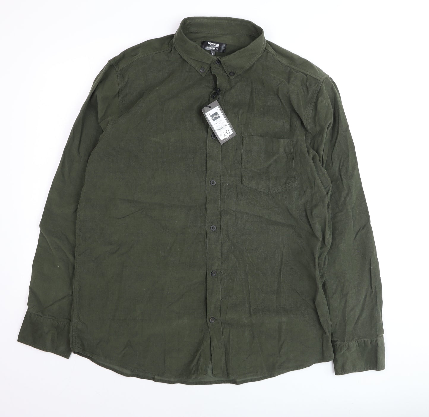 Dunnes Stores Men's Green Regular Fit Corduroy Shirt Size L