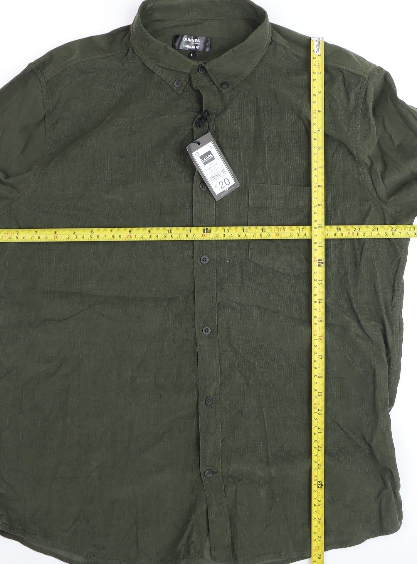 Dunnes Stores Men's Green Regular Fit Corduroy Shirt Size L
