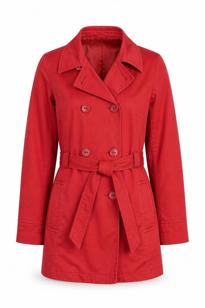 John Lewis Women's Red Belted Trench Coat Size 14