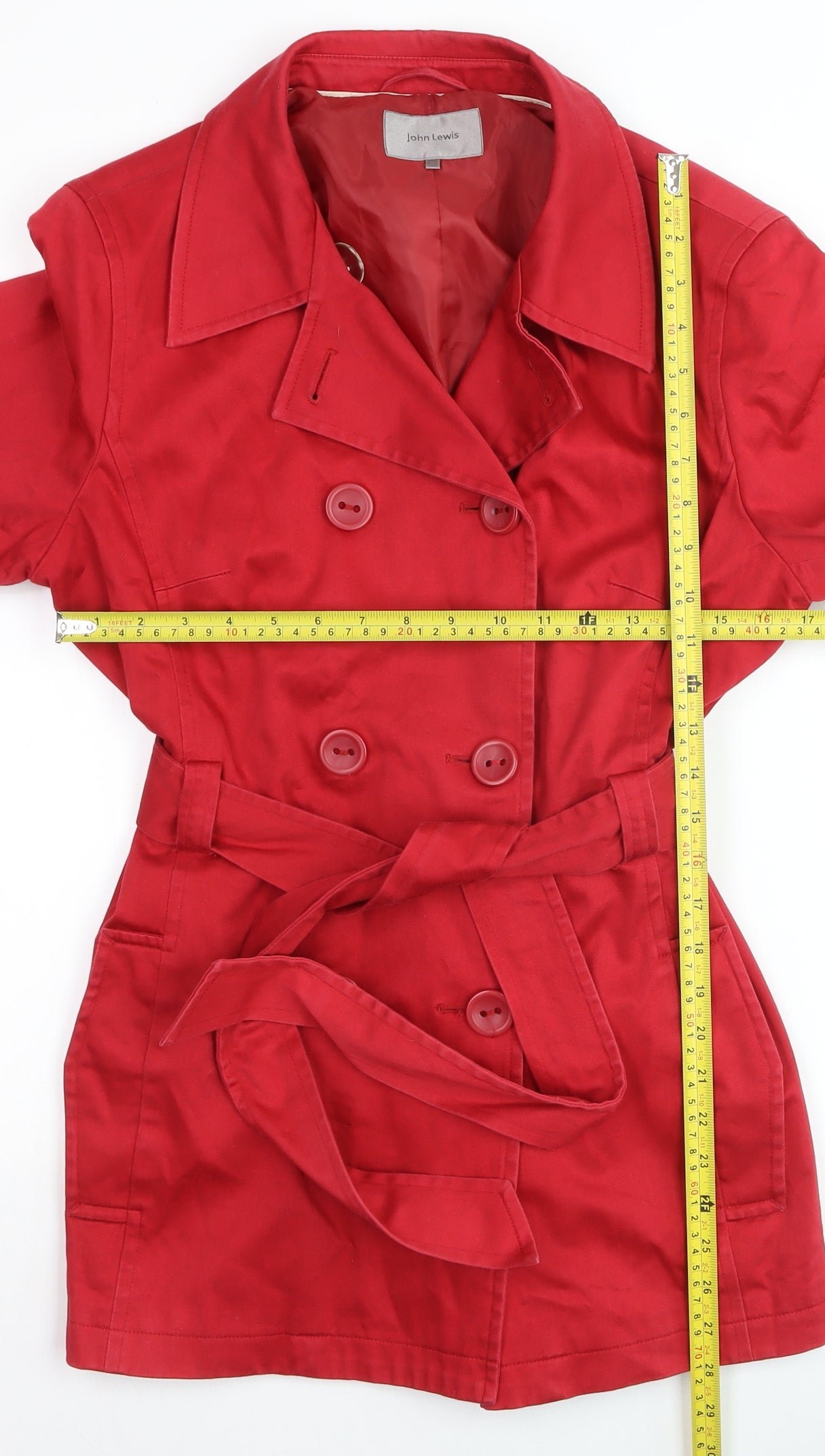 John Lewis Women's Red Belted Trench Coat Size 14