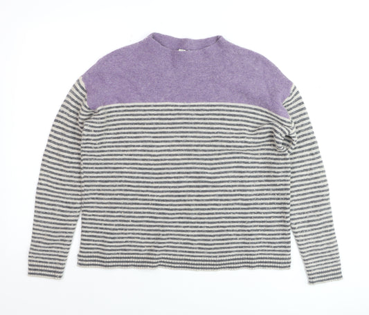 Seasalt Cornwall Women’s Purple Grey Striped Wool Knit Jumper UK 16