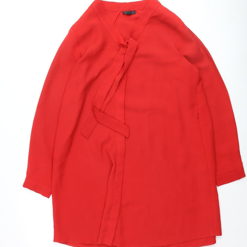 Topshop Women Red Wrap Dress UK 10 Long Sleeve V-Neck Casual