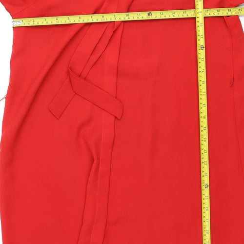 Topshop Women Red Wrap Dress UK 10 Long Sleeve V-Neck Casual