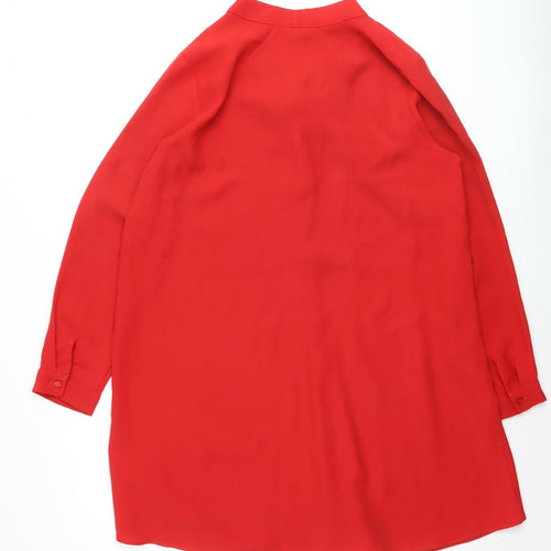 Topshop Women Red Wrap Dress UK 10 Long Sleeve V-Neck Casual