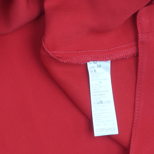 Topshop Women Red Wrap Dress UK 10 Long Sleeve V-Neck Casual
