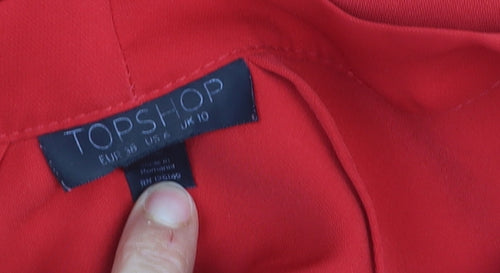 Topshop Women Red Wrap Dress UK 10 Long Sleeve V-Neck Casual