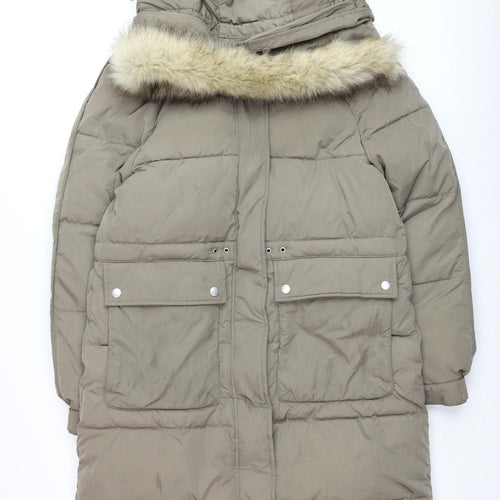 Marks and Spencer Women's Brown Faux Fur Hooded Long Parka Coat Size 10