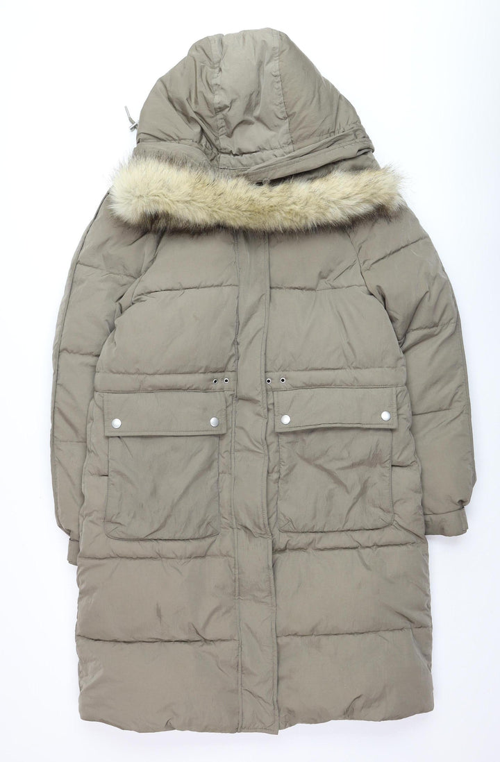 Marks and Spencer Women's Brown Faux Fur Hooded Long Parka Coat Size 10