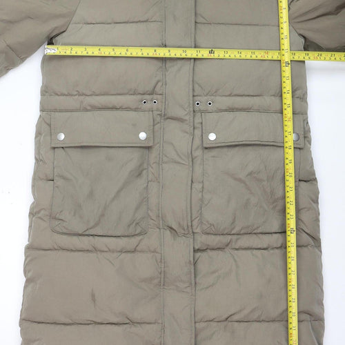 Marks and Spencer Women's Brown Faux Fur Hooded Long Parka Coat Size 10
