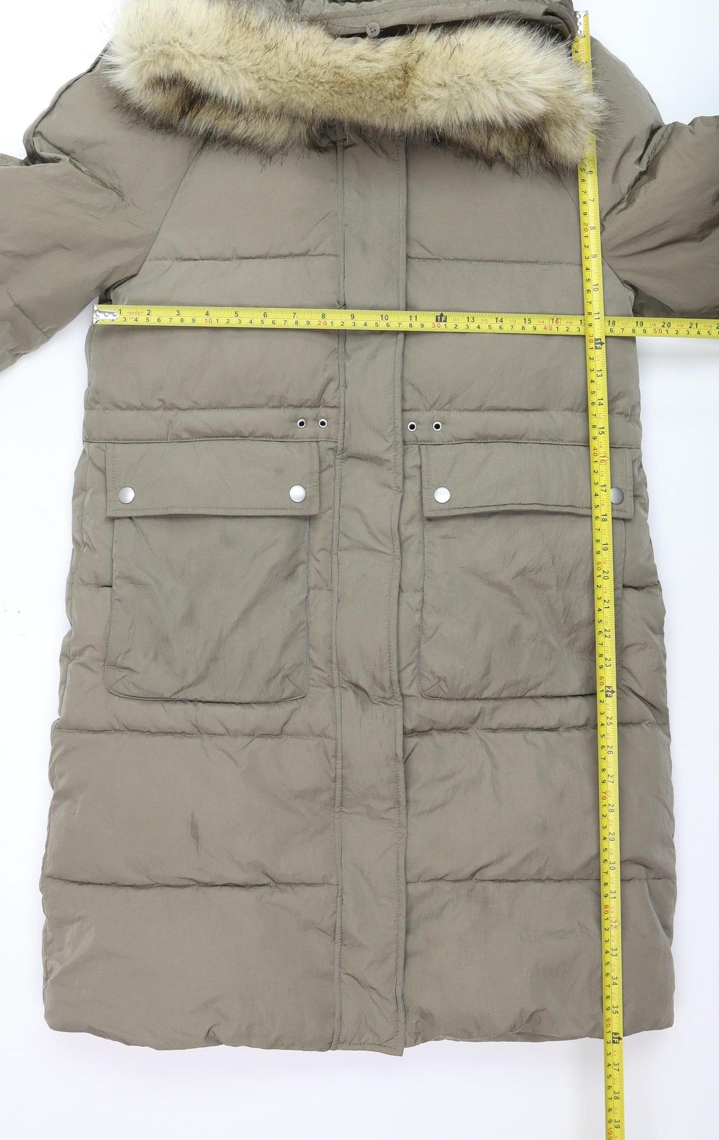 Marks and Spencer Women's Brown Faux Fur Hooded Long Parka Coat Size 10