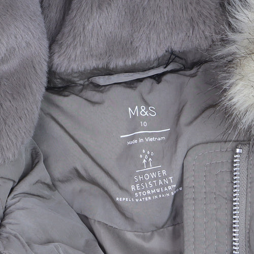 Marks and Spencer Women's Brown Faux Fur Hooded Long Parka Coat Size 10