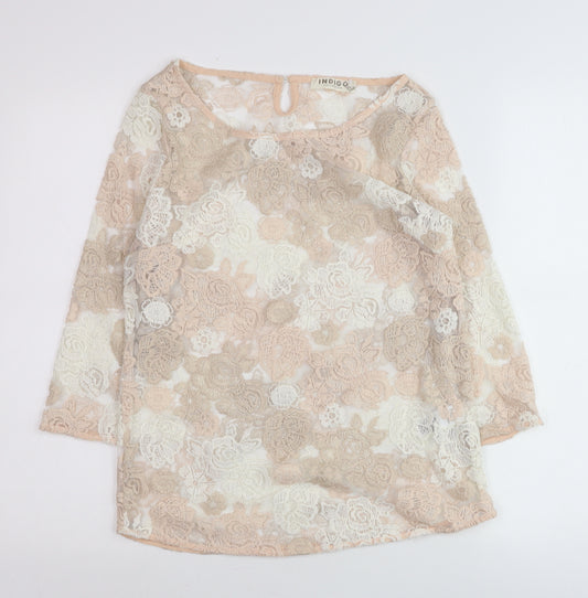 Marks and Spencer Women Pink Lace Floral 3/4 Sleeve Blouse UK 10