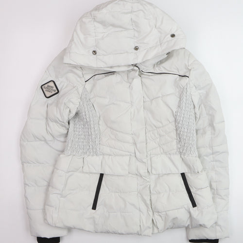Superdry Women White Hooded Puffer Jacket UK 14 Winter Coat