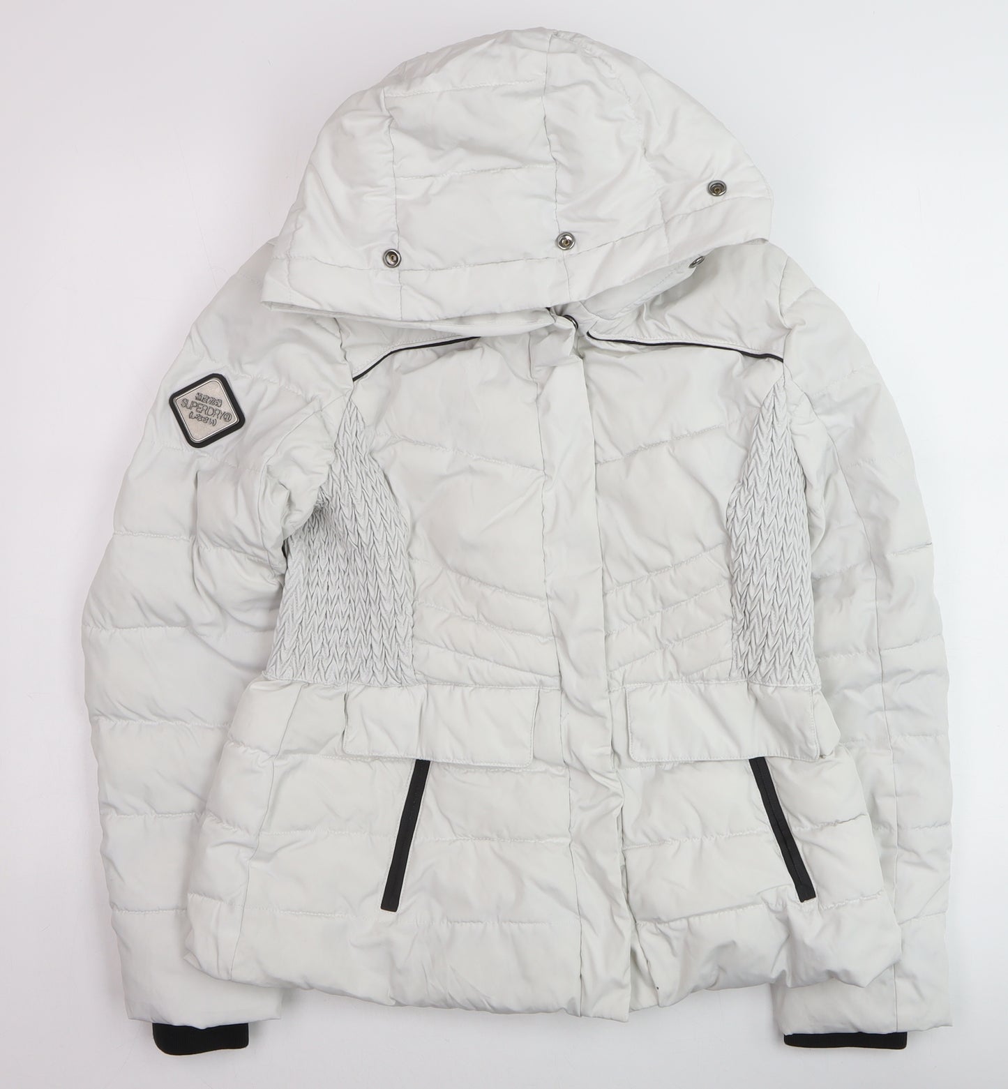 Superdry Women White Hooded Puffer Jacket UK 14 Winter Coat