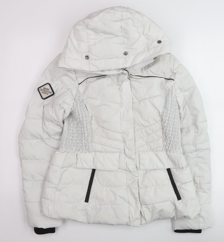 Superdry Women White Hooded Puffer Jacket UK 14 Winter Coat