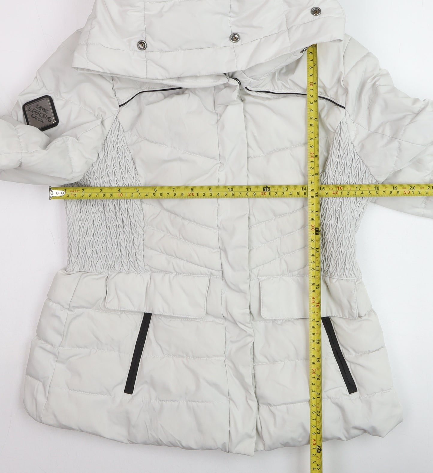 Superdry Women White Hooded Puffer Jacket UK 14 Winter Coat