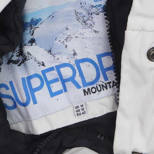 Superdry Women White Hooded Puffer Jacket UK 14 Winter Coat