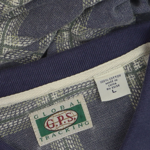 G.P.S Global Tracking Men's Blue Check Cotton Polo Shirt Size L