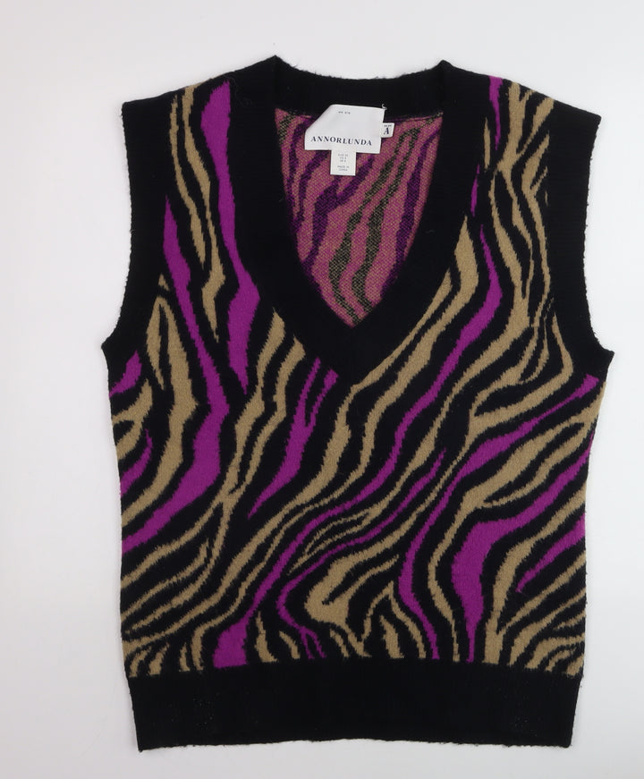 Annorlunda Women’s Multicoloured Zebra Print Wool Knit Vest Size 8