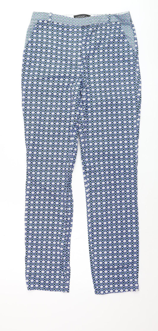 Topshop Tall Womens Blue Geometric Slim Trousers Size 10