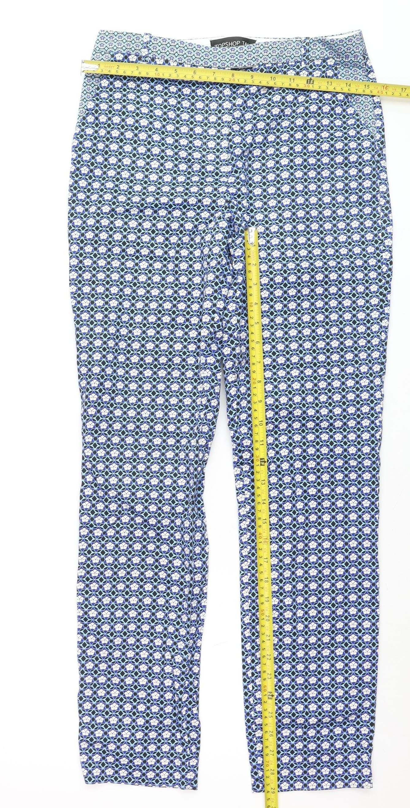 Topshop Tall Womens Blue Geometric Slim Trousers Size 10
