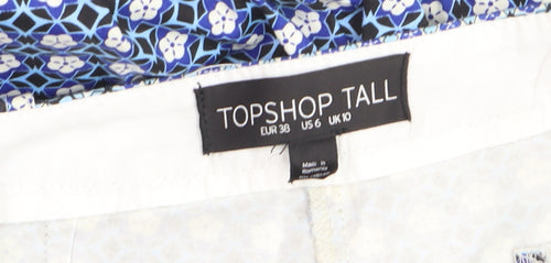 Topshop Tall Womens Blue Geometric Slim Trousers Size 10