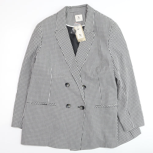 Tu Woman Black Check Blazer Size 22 Lined Button Workwear Jacket