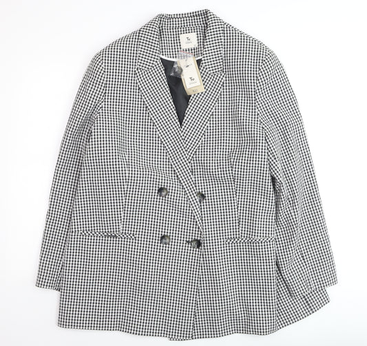Tu Woman Black Check Blazer Size 22 Lined Button Workwear Jacket