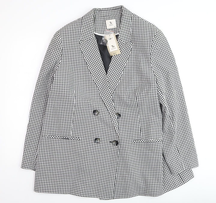 Tu Woman Black Check Blazer Size 22 Lined Button Workwear Jacket