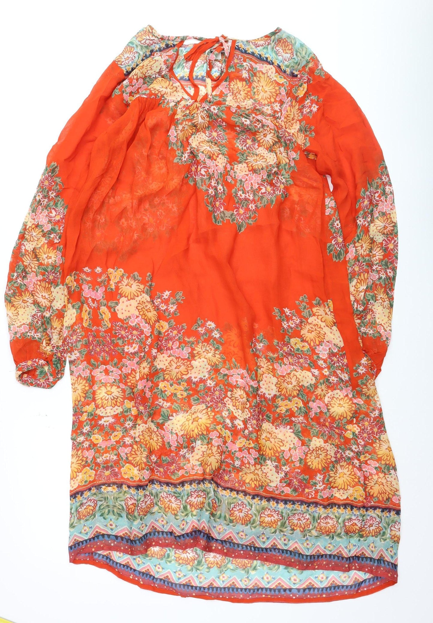 ASOS Women’s Orange Floral Bohemian Knee Length Chiffon Dress Size 8