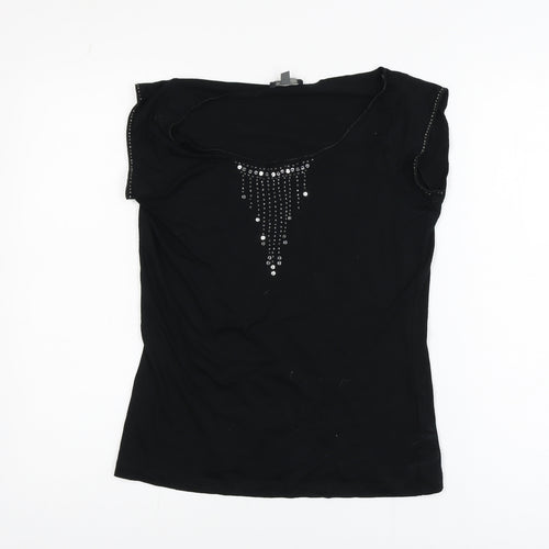 Mexx Womens Black Sleeveless Rhinestone Scoop Neck T-Shirt Medium