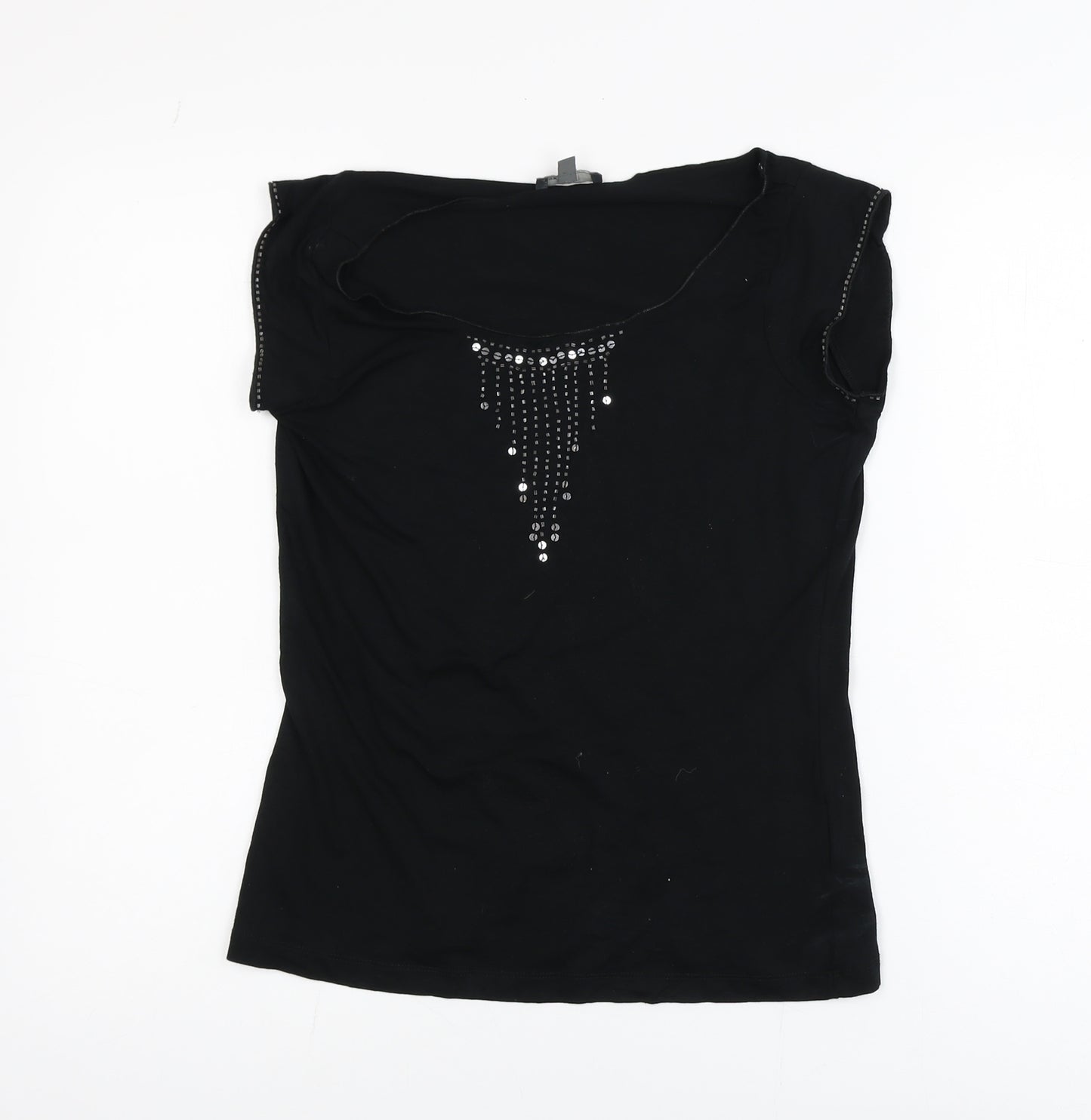 Mexx Womens Black Sleeveless Rhinestone Scoop Neck T-Shirt Medium