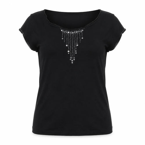 Mexx Womens Black Sleeveless Rhinestone Scoop Neck T-Shirt Medium