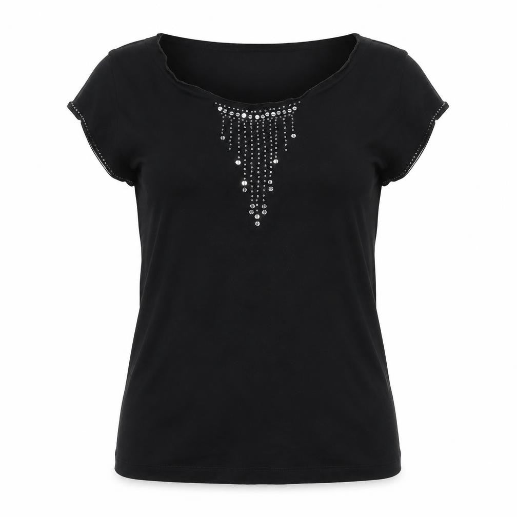 Mexx Womens Black Sleeveless Rhinestone Scoop Neck T-Shirt Medium