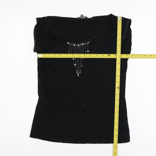 Mexx Womens Black Sleeveless Rhinestone Scoop Neck T-Shirt Medium