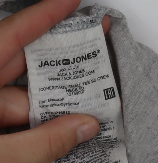 Jack & Jones Men's Grey Crew Neck Short Sleeve T-Shirt Size S