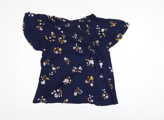 Next Women Blue Floral Tunic Blouse Size 14 Short Sleeve Viscose
