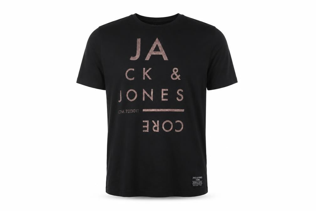 Jack & Jones Men Black Core Graphic Print Crew Neck T-Shirt Size L