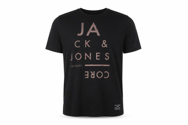 Jack & Jones Men Black Core Graphic Print Crew Neck T-Shirt Size L