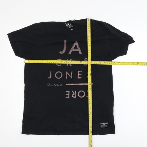 Jack & Jones Men Black Core Graphic Print Crew Neck T-Shirt Size L