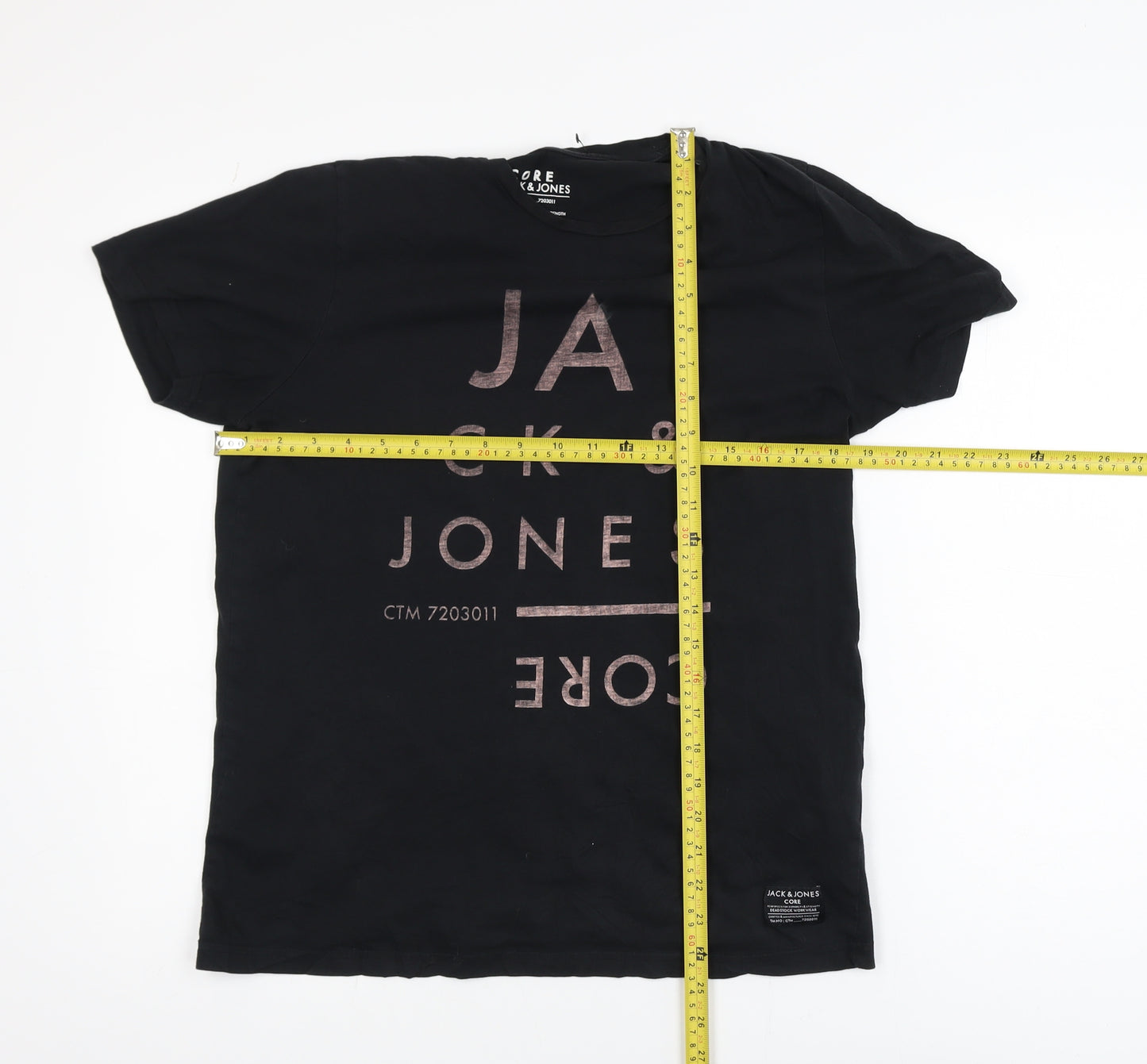 Jack & Jones Men Black Core Graphic Print Crew Neck T-Shirt Size L