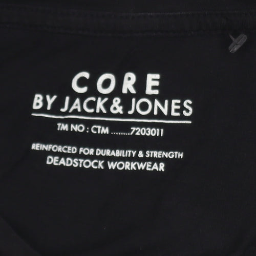 Jack & Jones Men Black Core Graphic Print Crew Neck T-Shirt Size L