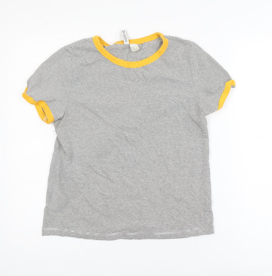 H&M Divided Women’s Grey Striped Ringer T-Shirt Size 12