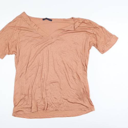 Marks and Spencer Women’s Brown V-Neck Short Sleeve Viscose T-Shirt UK 12