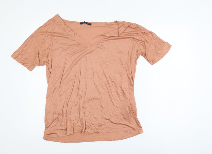 Marks and Spencer Women’s Brown V-Neck Short Sleeve Viscose T-Shirt UK 12