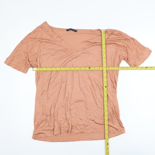 Marks and Spencer Women’s Brown V-Neck Short Sleeve Viscose T-Shirt UK 12